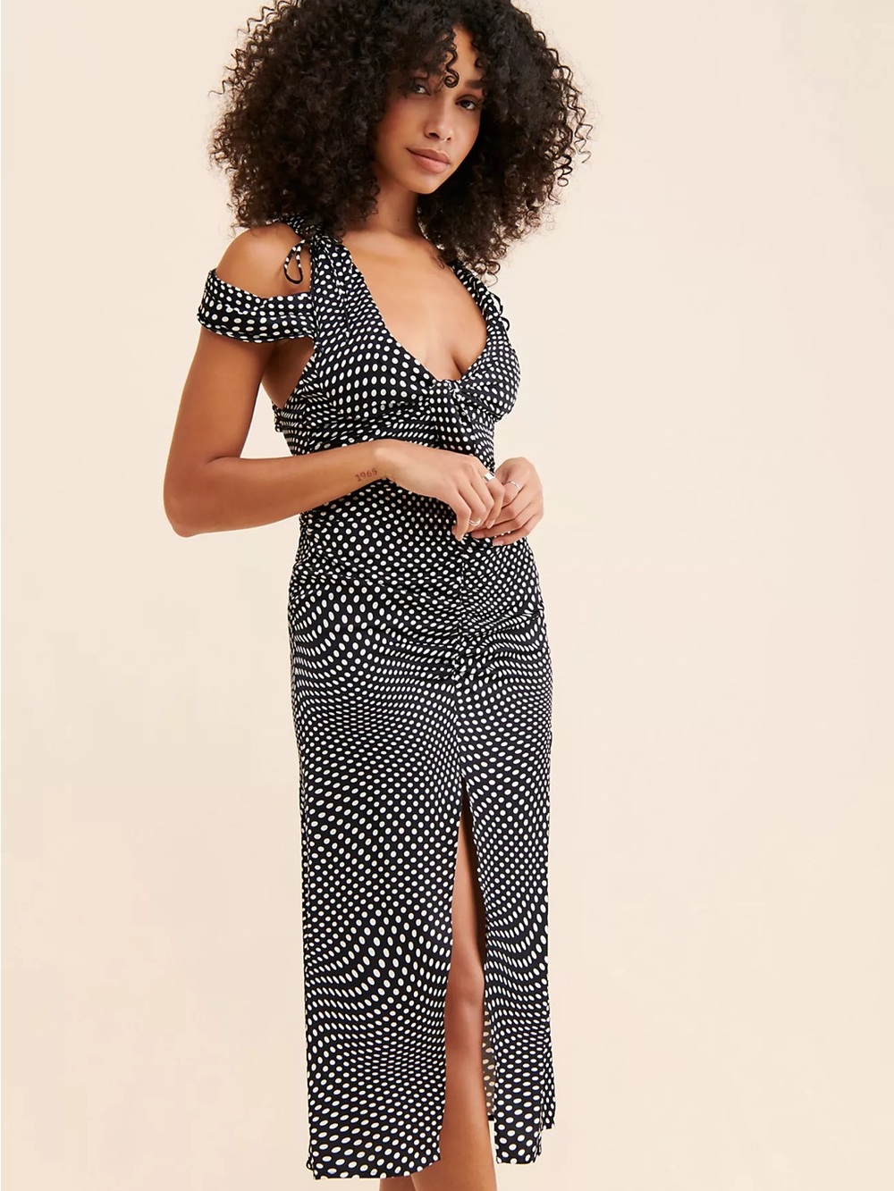 For Love & Lemons 🍋 NWT Beth Polka Dot Cold-Shoulder Midi Dress MSRP $265